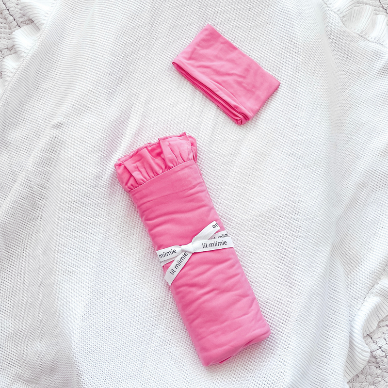 Frill Stretch Swaddle & Topknot - Bright Pink