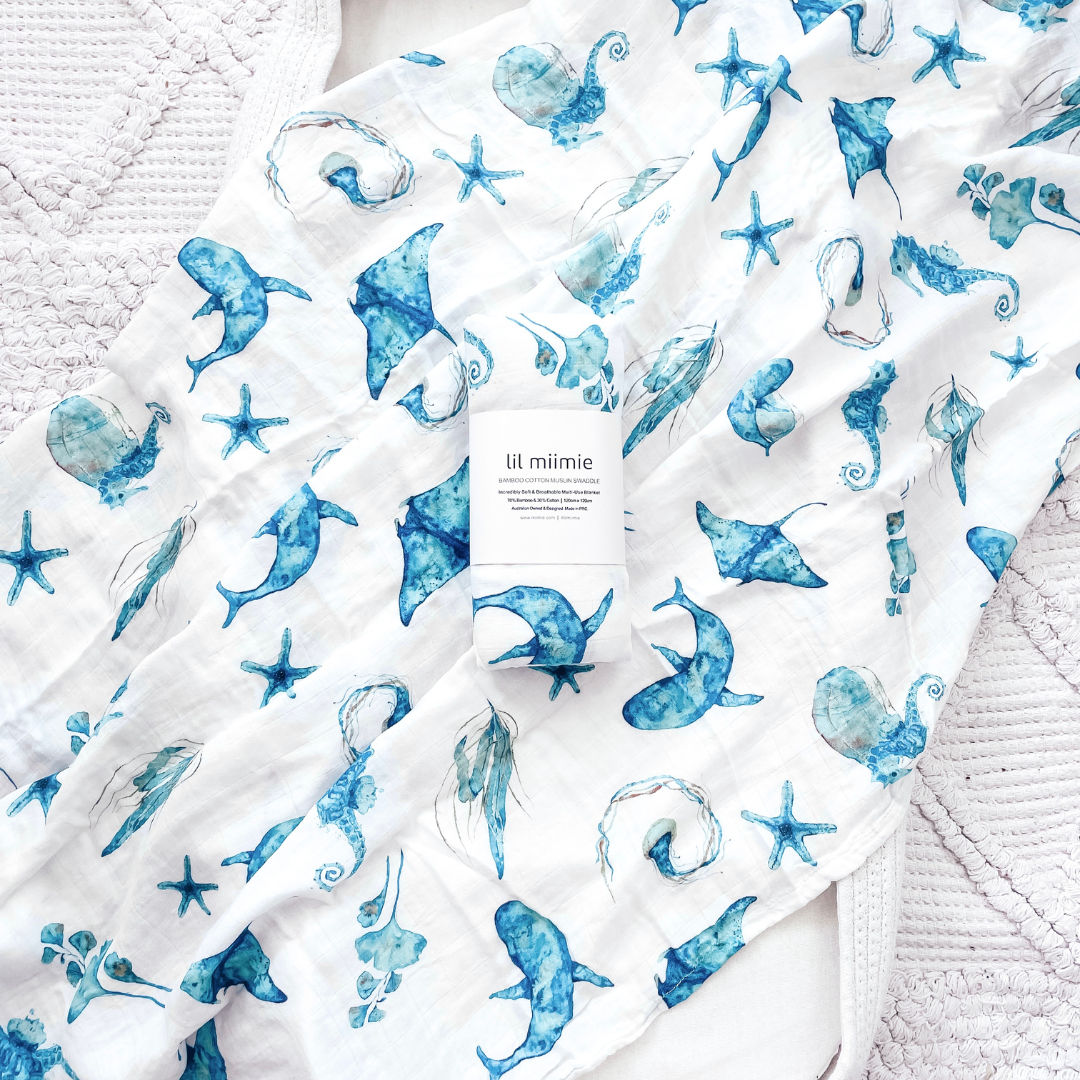 Deep Ocean Bamboo Muslin Swaddle