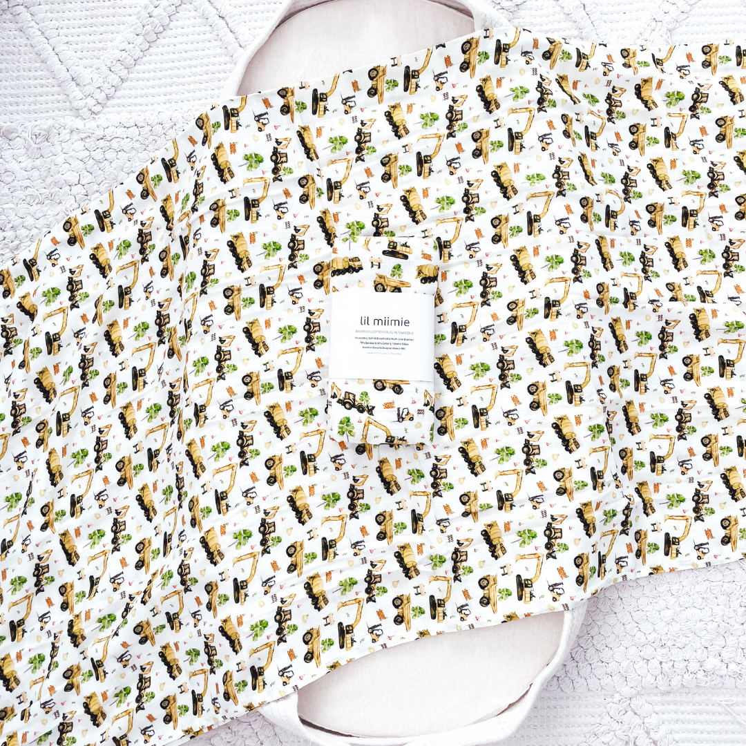 Bamboo Muslin Swaddle - Construction Trucks