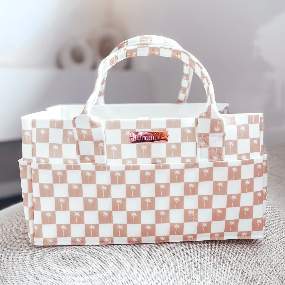 Ultimate Caddy Baby Bag - Beige Palms Gingham