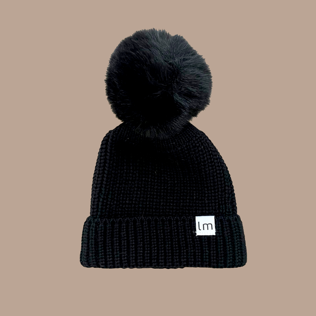 POM-POM KNIT BEANIE | CHARCOAL BLACK