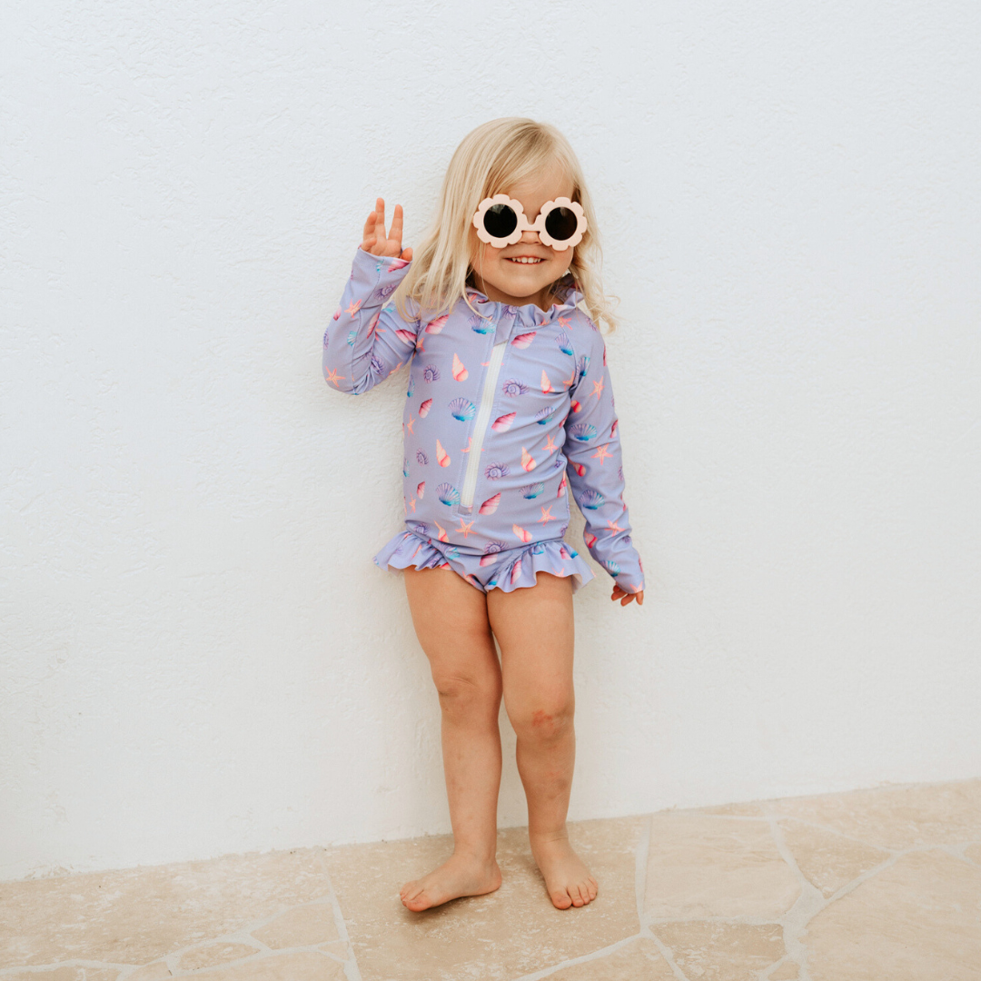 LONG SLEEVE FRILL SWIMSUIT | SEASHELLS