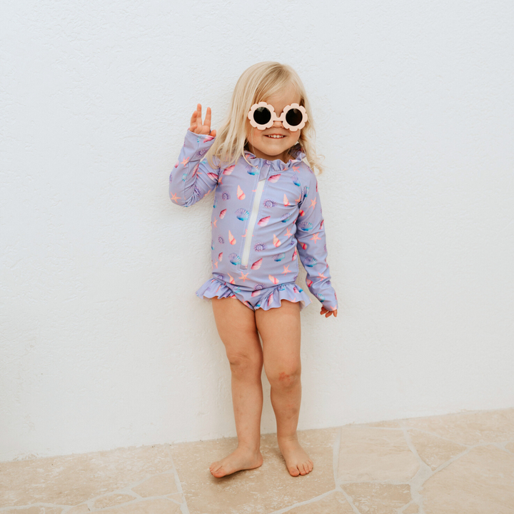 LONG SLEEVE FRILL SWIMSUIT | SEASHELLS