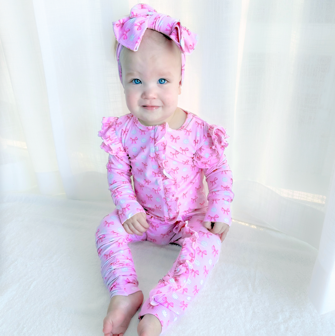 Zipper Frill Onesie - Bows
