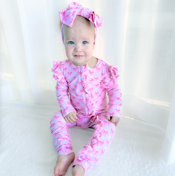 Zipper Frill Onesie - Bows