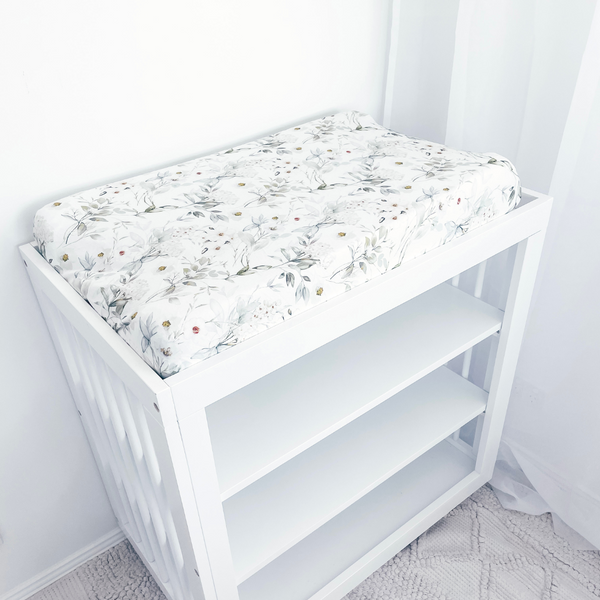 White Floral - Bamboo Bassinet Sheet/Change Mat Cover