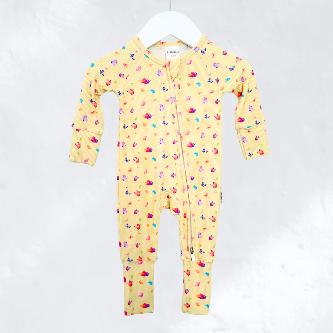 Zipper Onesie - YELLOW BUTTERFLIES (PRE-ORDER)