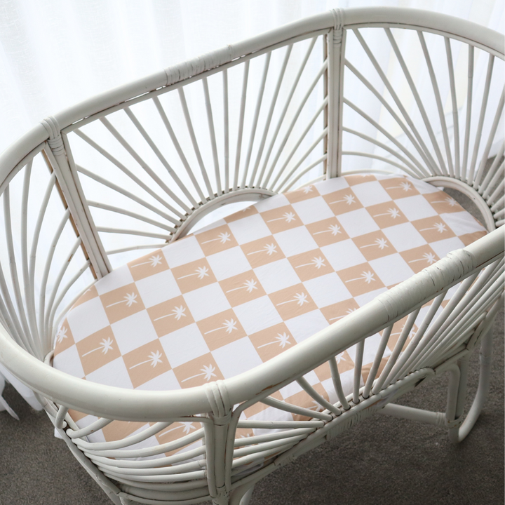 Bassinet/Change Cover | Beige Palms Gingham (pre-order)