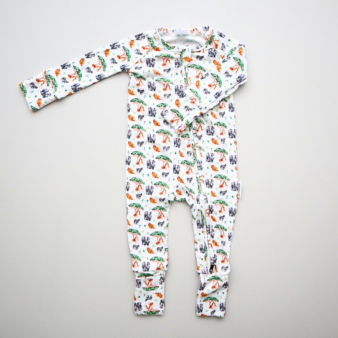 Zipper Onesie - Safari Animals