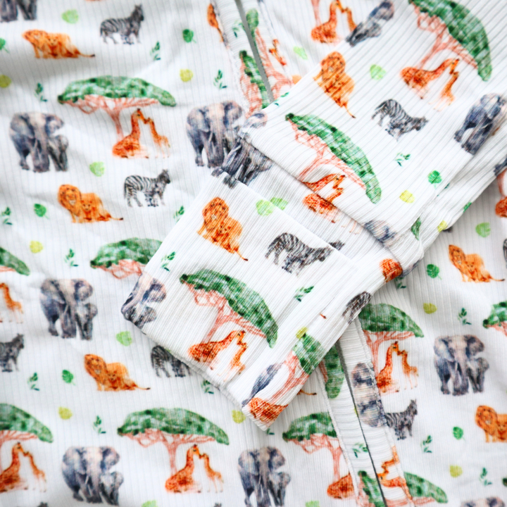 Zipper Onesie - Safari Animals