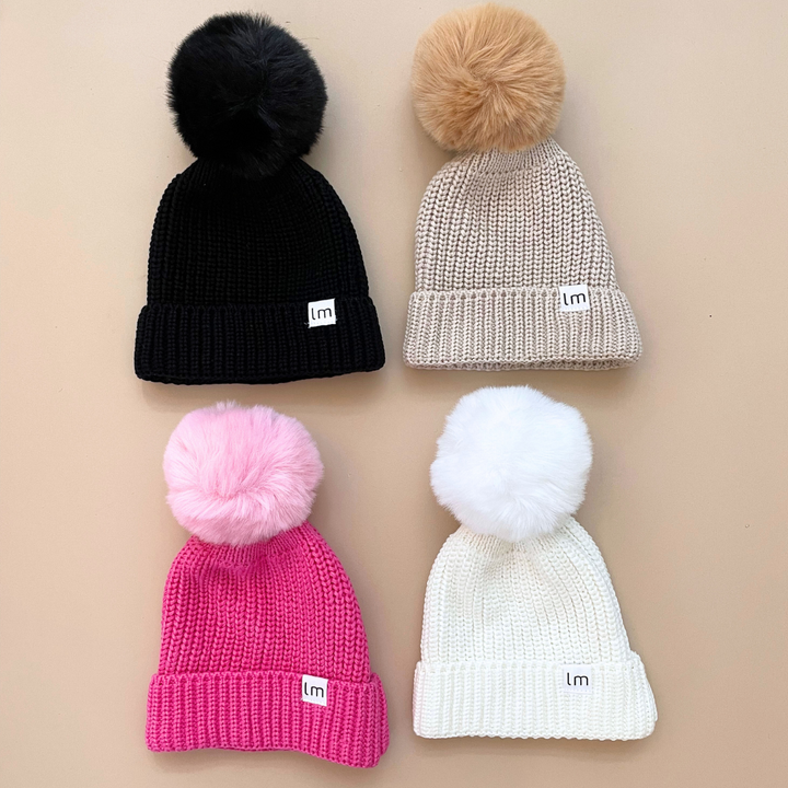 POM-POM KNIT BEANIE | OAT CREAM