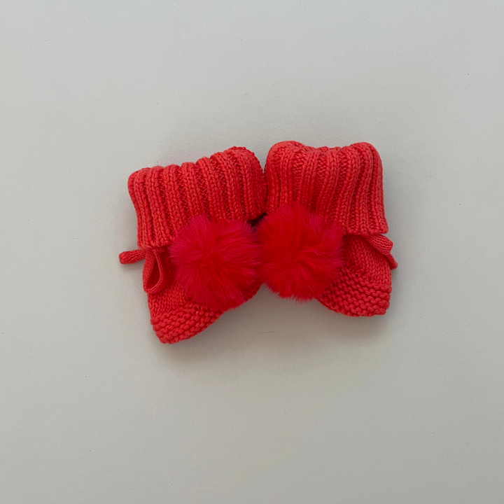 POM-POM KNITTED BOOTIES | BRIGHT RED