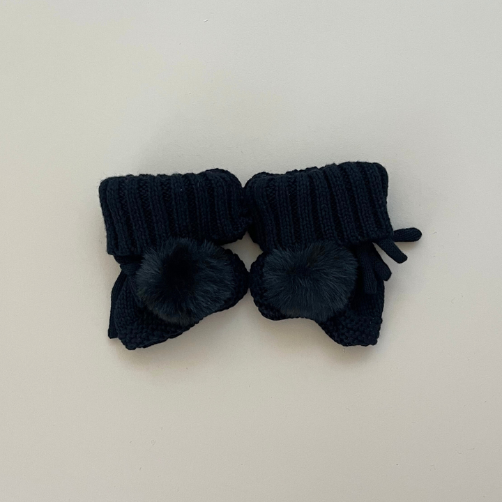 POM-POM KNITTED BOOTIES | CHARCOAL BLACK