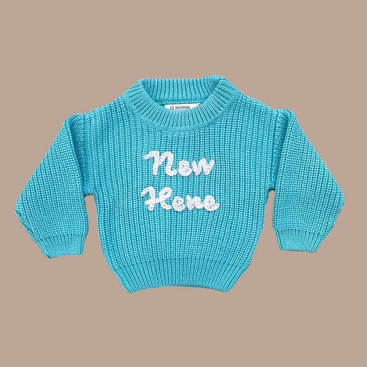 'NEW HERE' KNIT JUMPER | OCEAN BLUE