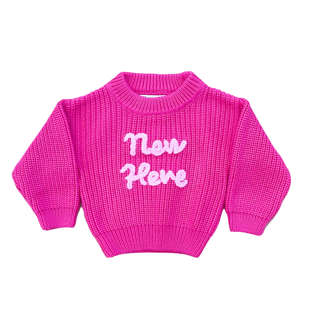 'NEW HERE' KNIT JUMPER | BRIGHT PINK