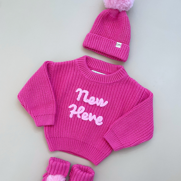 'NEW HERE' KNIT JUMPER | BRIGHT PINK