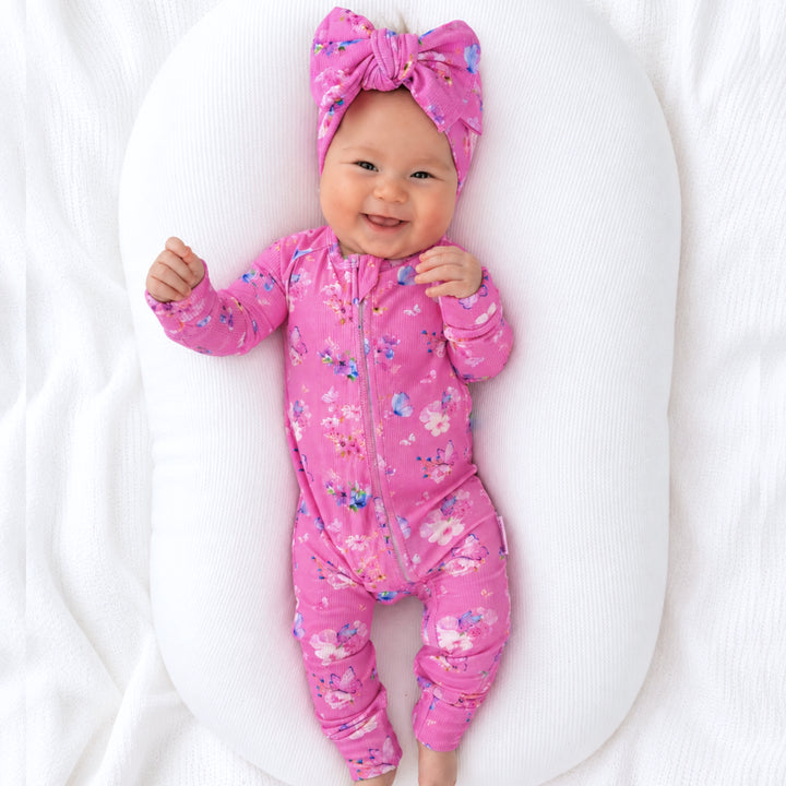 Zipper Onesie - PINK BUTTERFLY GARDEN (PRE-ORDER)