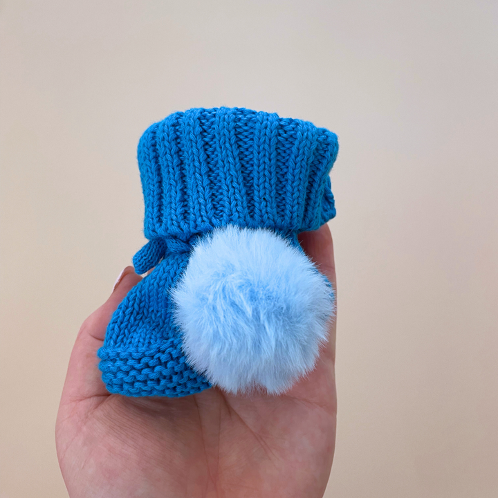 POM-POM KNITTED BOOTIES | ROYAL BLUE