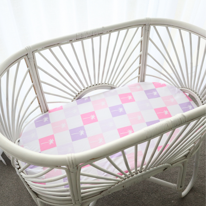 Bassinet/Change Cover | Pink Palms Gingham