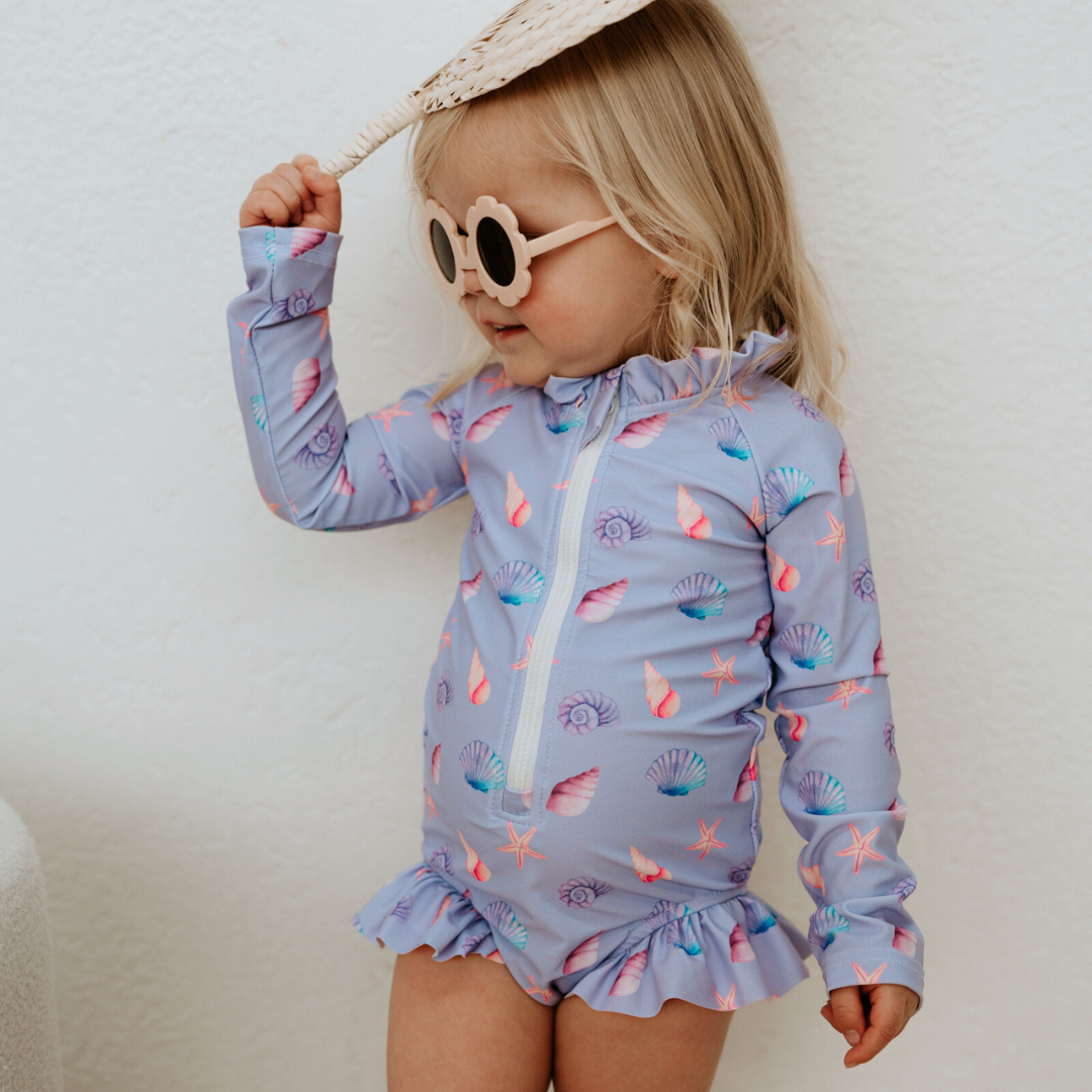 LONG SLEEVE FRILL SWIMSUIT | SEASHELLS