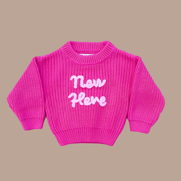 'NEW HERE' KNIT JUMPER | BRIGHT PINK