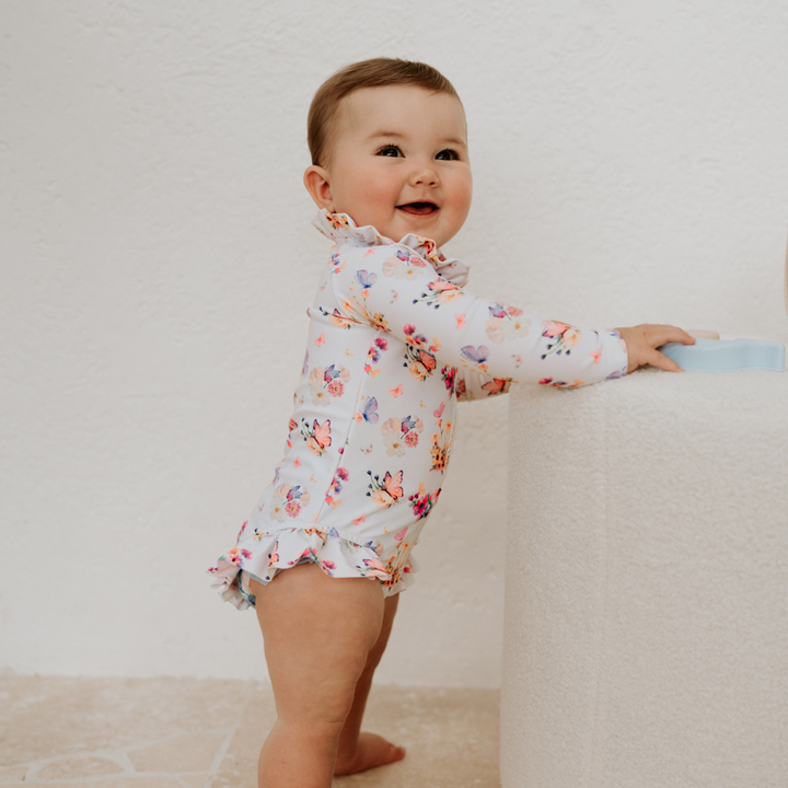 LONG SLEEVE FRILL SWIMSUIT | BUTTERFLY GARDEN