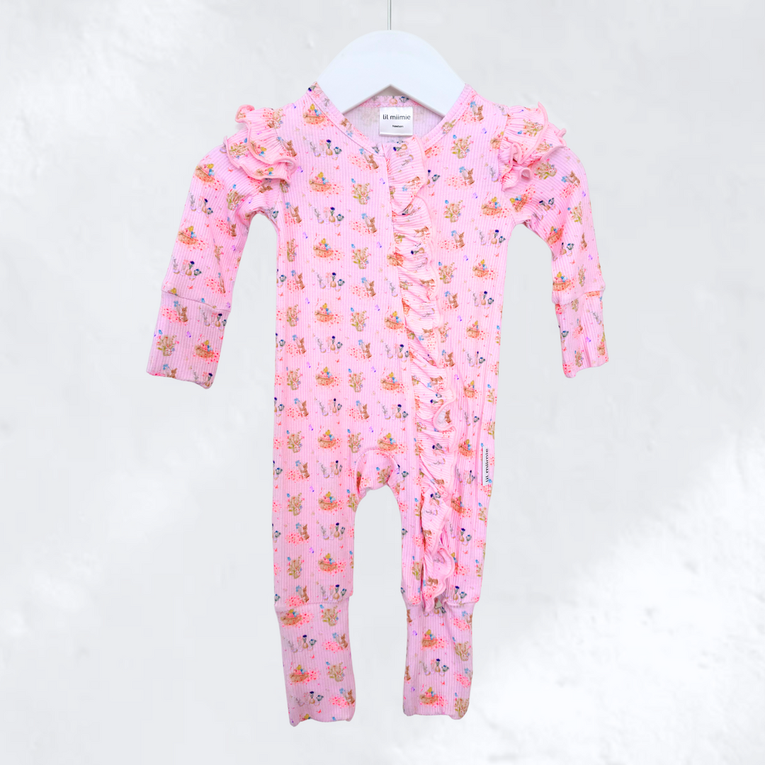 Zipper Frill Onesie - Bunny Floral