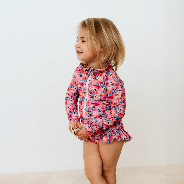 LONG SLEEVE FRILL SWIMSUIT | BLOSSOM VIVID