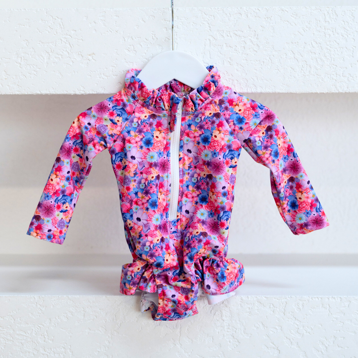 LONG SLEEVE FRILL SWIMSUIT | BLOSSOM VIVID