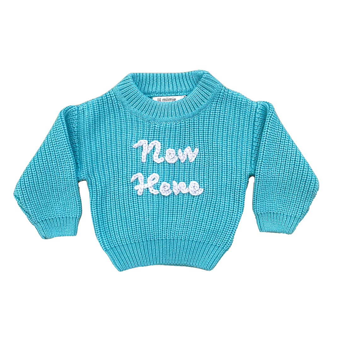 'NEW HERE' KNIT JUMPER | OCEAN BLUE