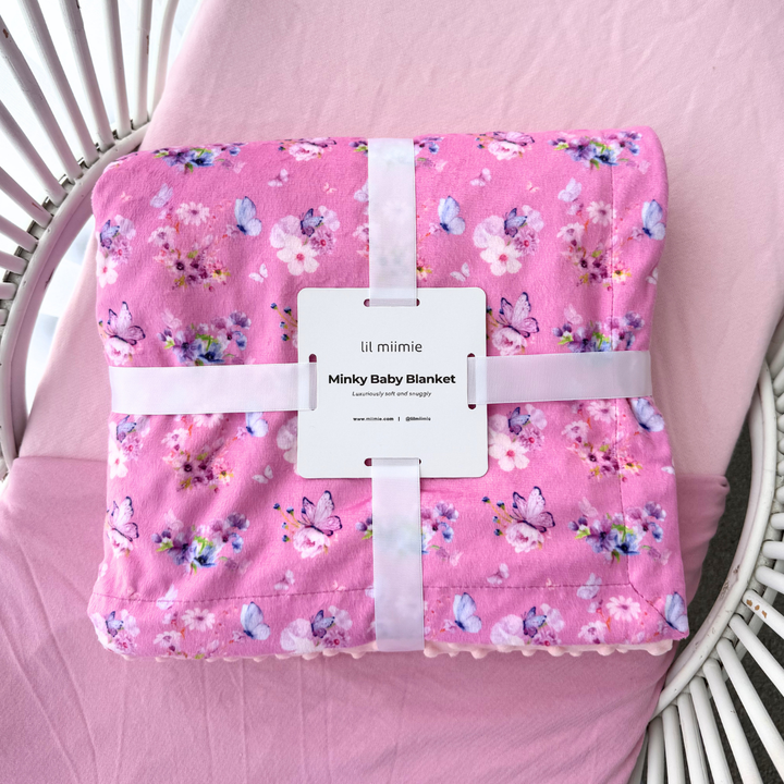 Minky Blanket | Pink Butterfly Garden
