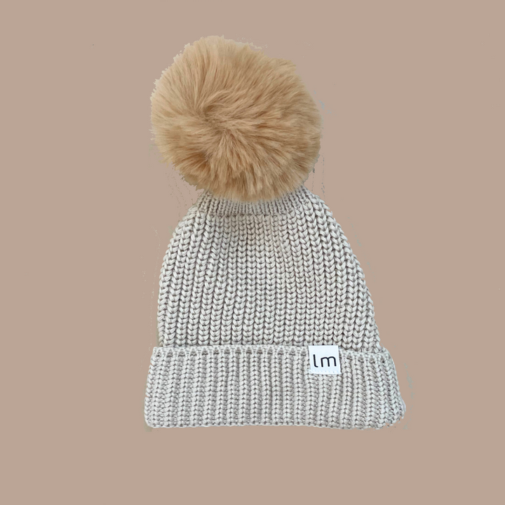 POM-POM KNIT BEANIE | OAT CREAM