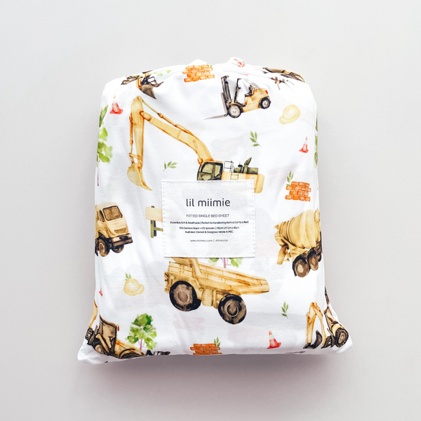 (PRE-ORDER) Construction Trucks - Fitted Single Bed Sheet