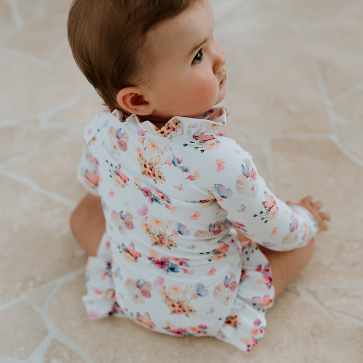 LONG SLEEVE FRILL SWIMSUIT | BUTTERFLY GARDEN