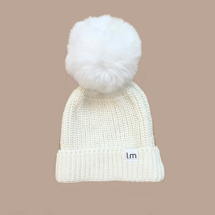 POM-POM KNIT BEANIE | MILK WHITE