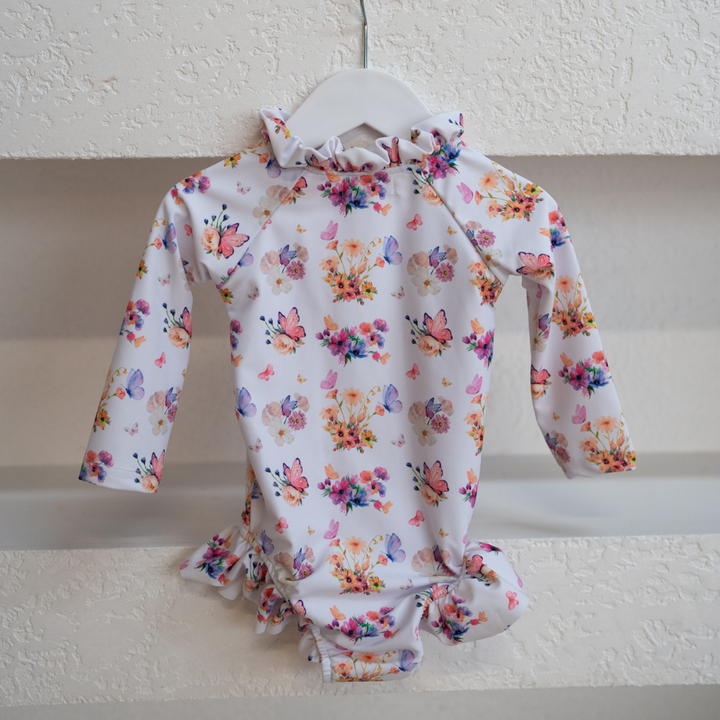 LONG SLEEVE FRILL SWIMSUIT | BUTTERFLY GARDEN