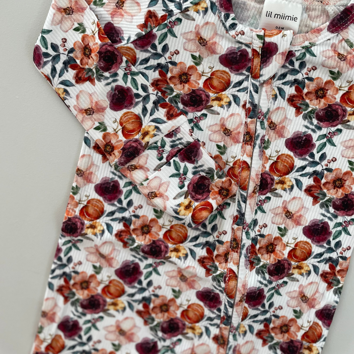 Zipper Onesie - FLORAL PUMPKIN