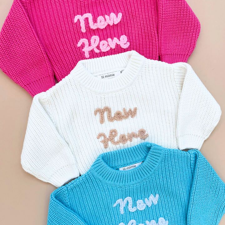 'NEW HERE' KNIT JUMPER | OCEAN BLUE