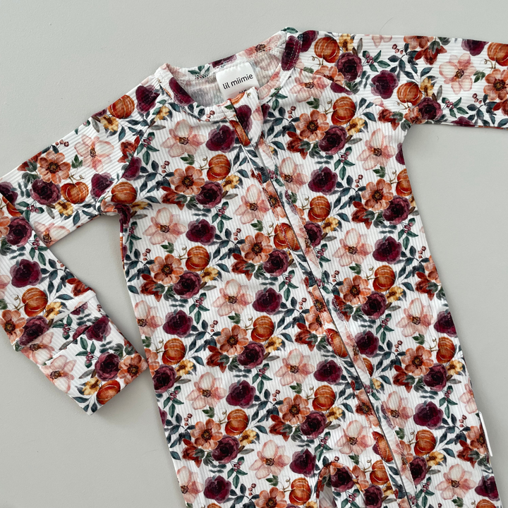 Zipper Onesie - FLORAL PUMPKIN