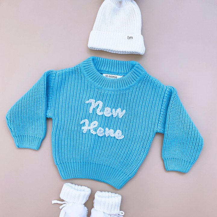 'NEW HERE' KNIT JUMPER | OCEAN BLUE