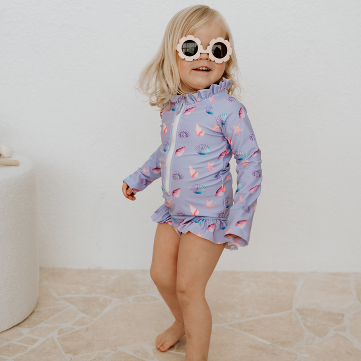 LONG SLEEVE FRILL SWIMSUIT | SEASHELLS