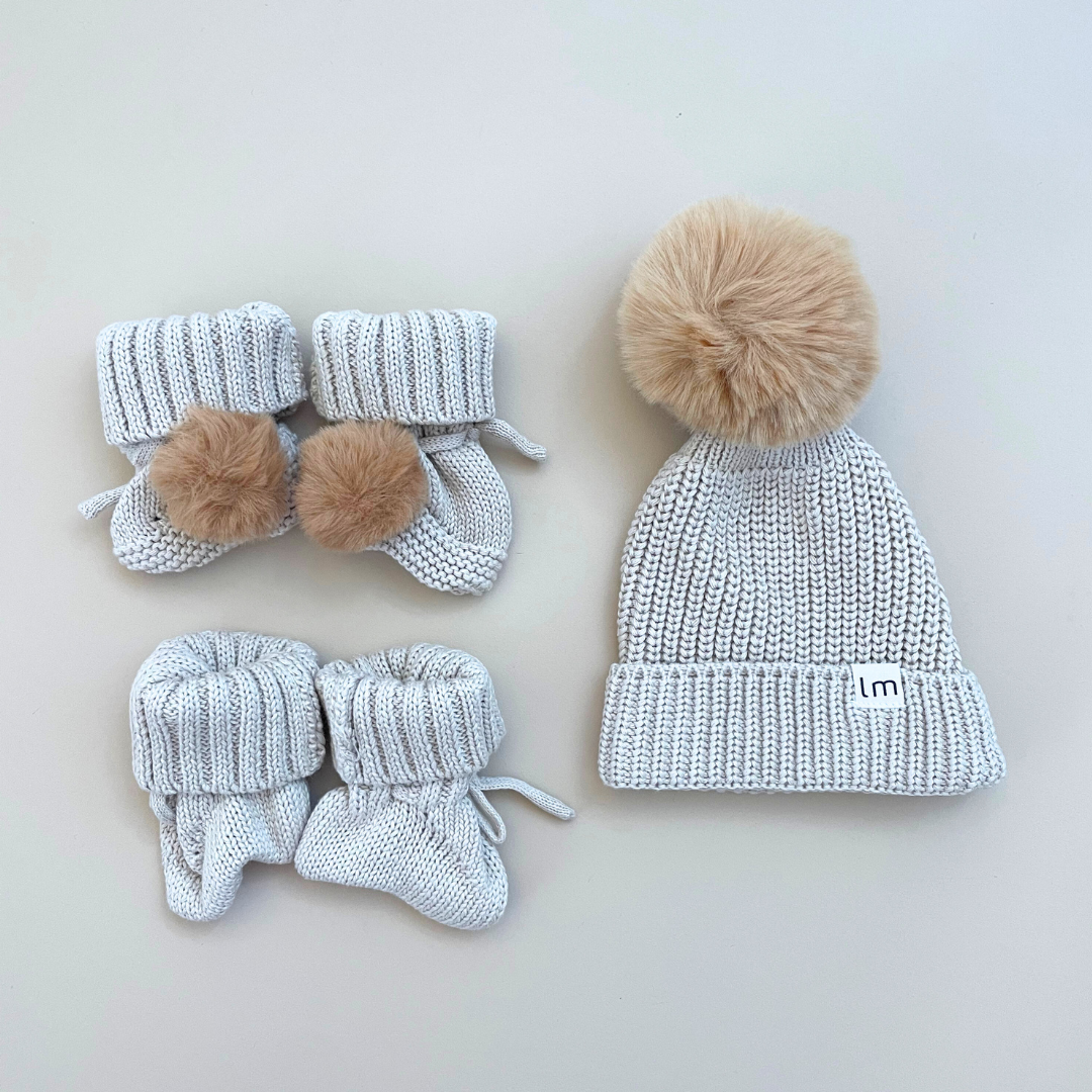 POM-POM KNIT BEANIE | OAT CREAM