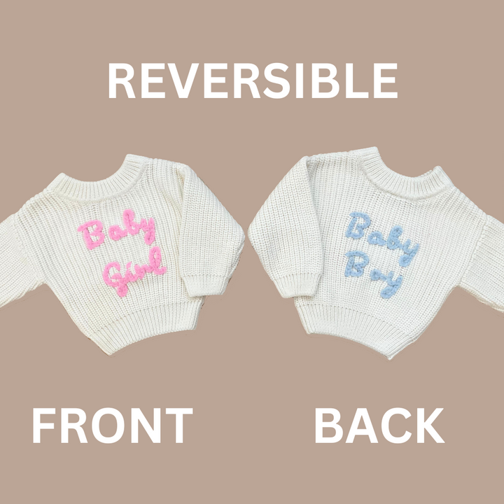 GENDER REVEAL JUMPER | REVERSIBLE BABY GIRL/ BOY