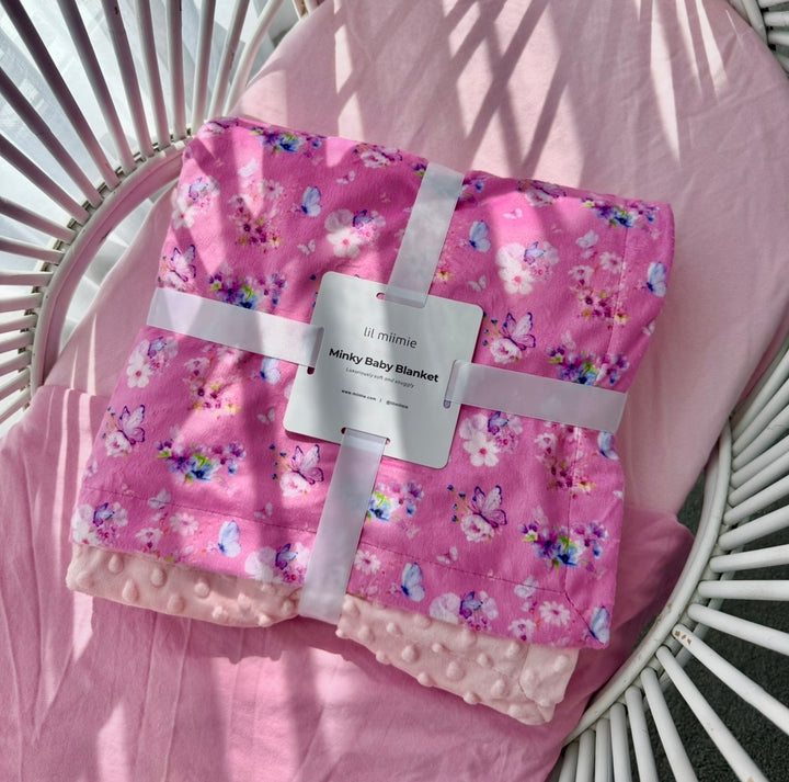 Minky Blanket | Pink Butterfly Garden