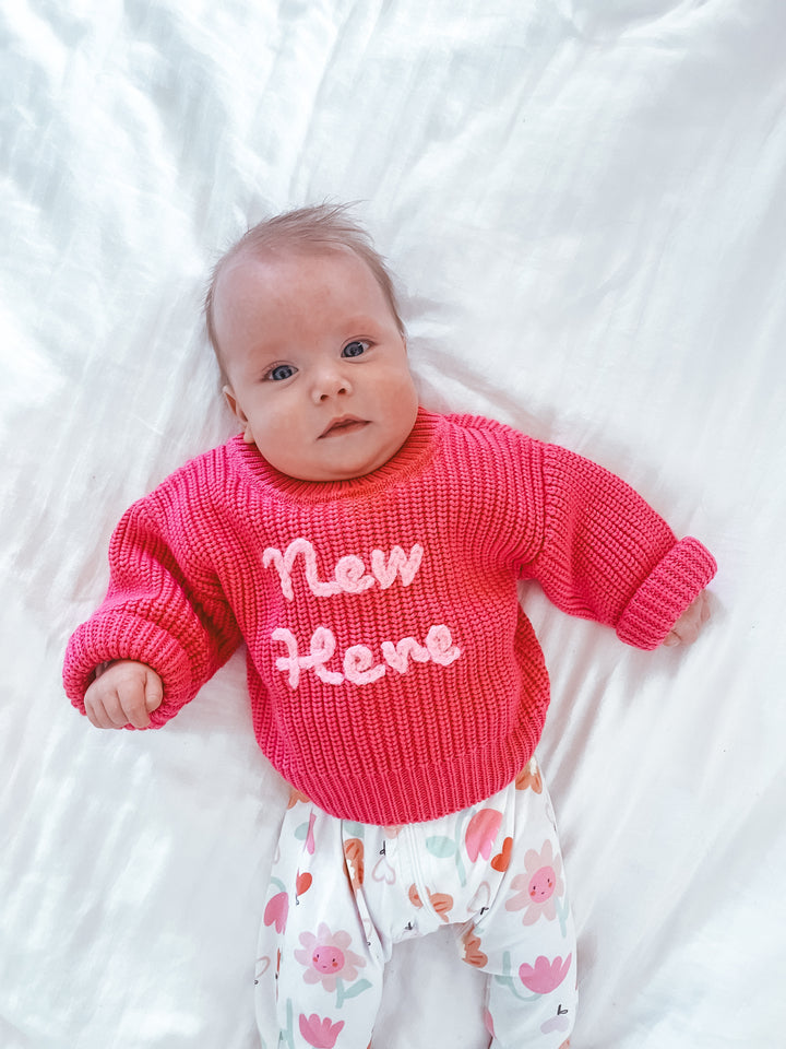 'NEW HERE' KNIT JUMPER | BRIGHT PINK