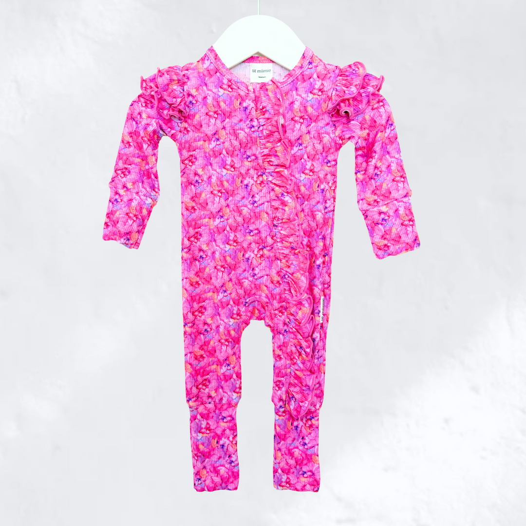 Zipper Frill Onesie - PINK BUTTERFLY DREAMS (PRE-ORDER)