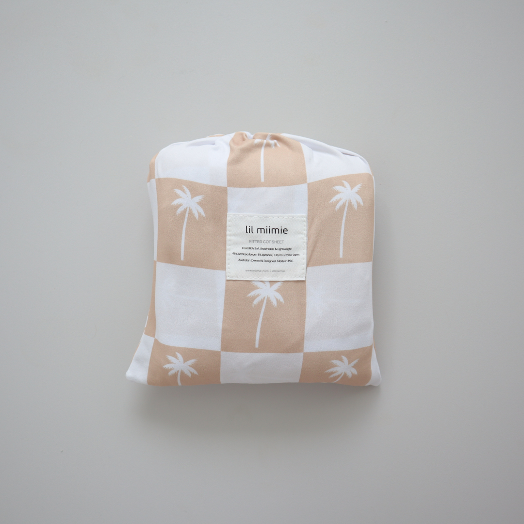 Cot Sheet | Beige Palms Gingham (pre-order)