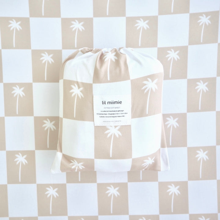 Cot Sheet | Beige Palms Gingham (pre-order)