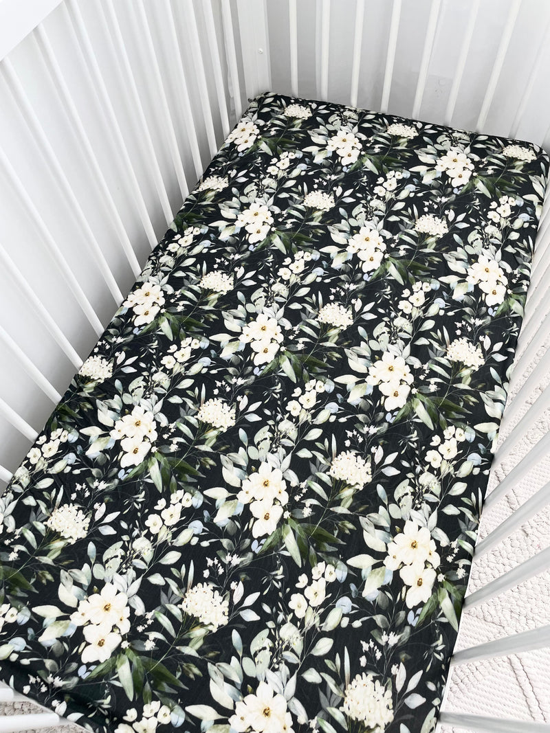Navy Floral - Jersey Cotton Cot Sheet