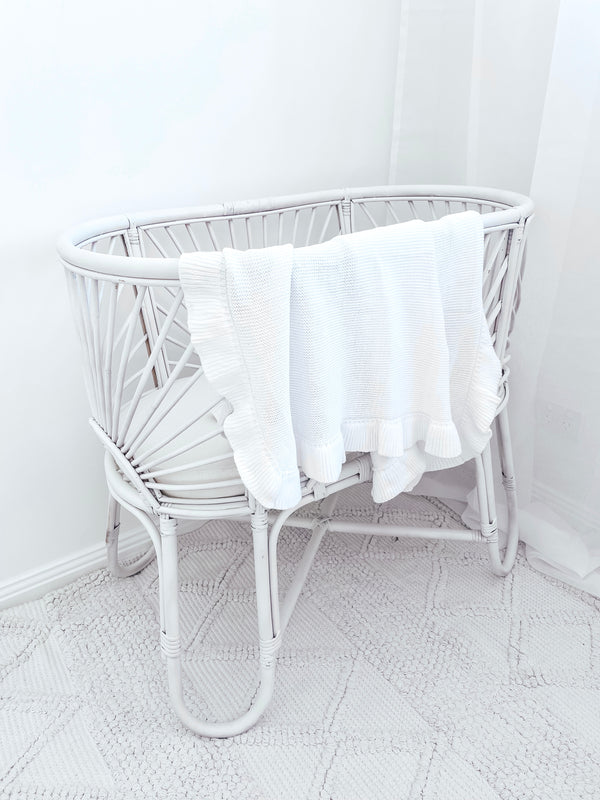 Frill Knitted Baby Blanket - Milk White